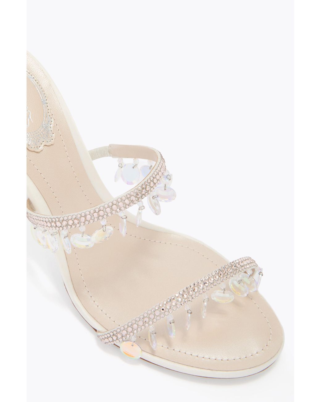 Rene Caovilla White Mule Chandelier Nude Con Maxi Cristalli Pendenti 80