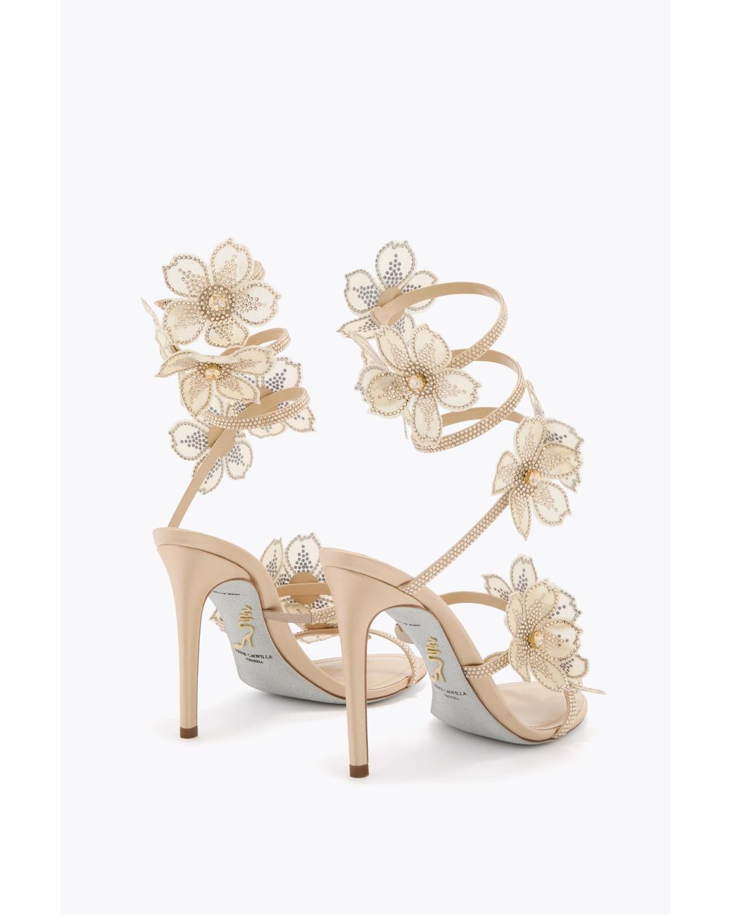 Rene Caovilla White Peach Flower Sandal 105