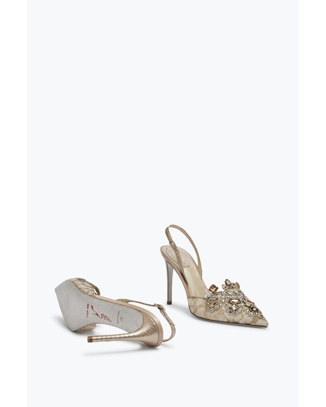 Rene Caovilla White Gilt Decorated Slingbacks Veneziana