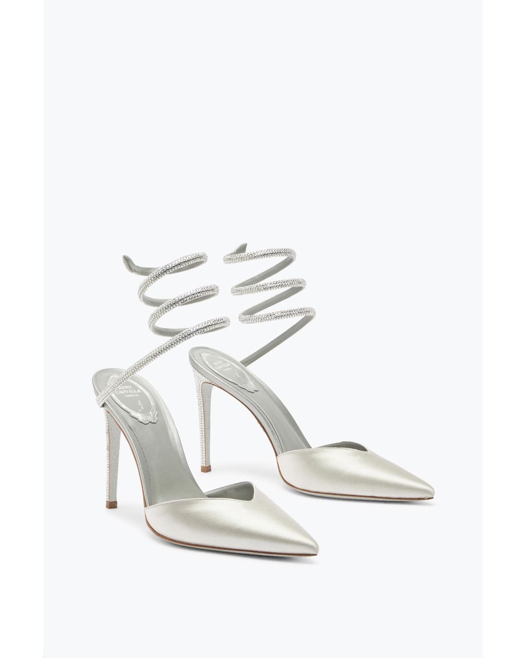 Rene Caovilla White Cleo Crystal Open-Back Pump 105