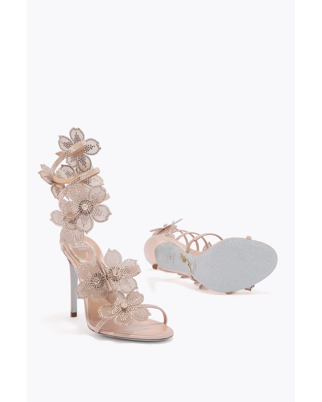 Rene Caovilla White Peach Flower Blush Sandal 105