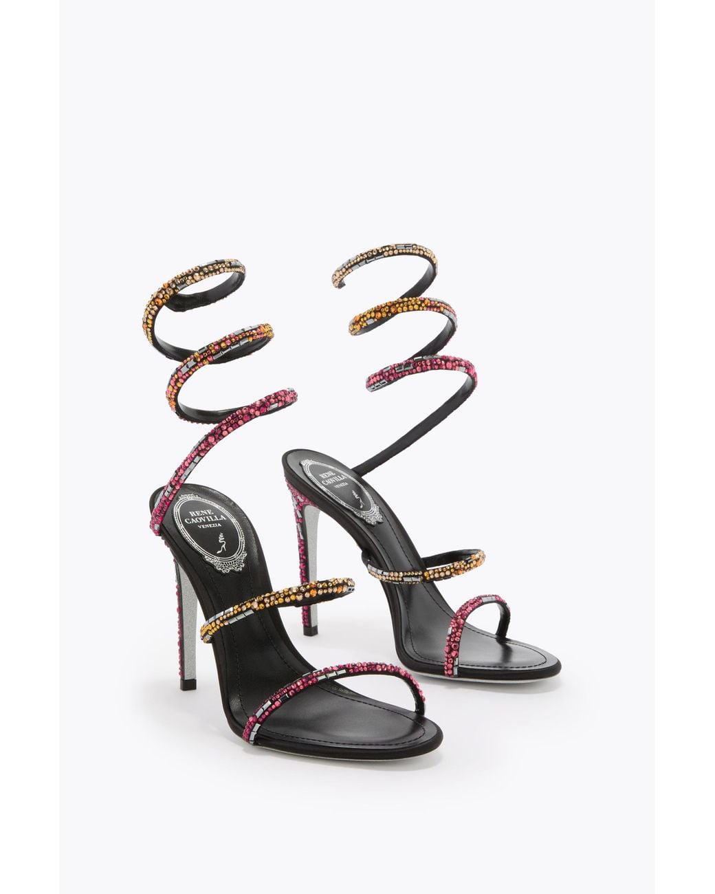 Rene Caovilla White Sandalo Cleo Nero Con Cristalli Swarovski 105