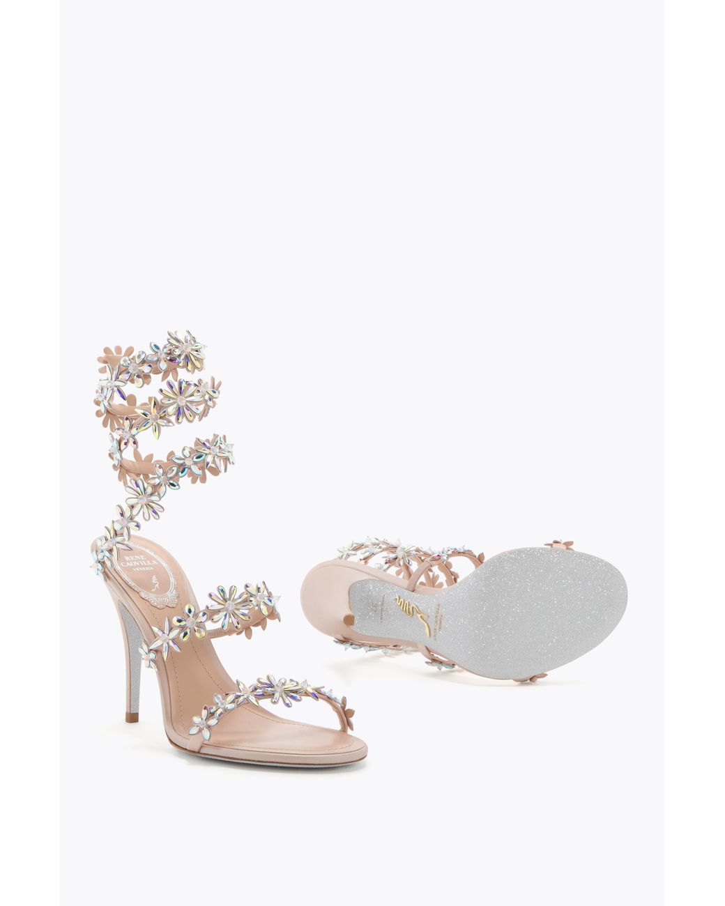 Rene Caovilla White Eva Nude Sandal 100