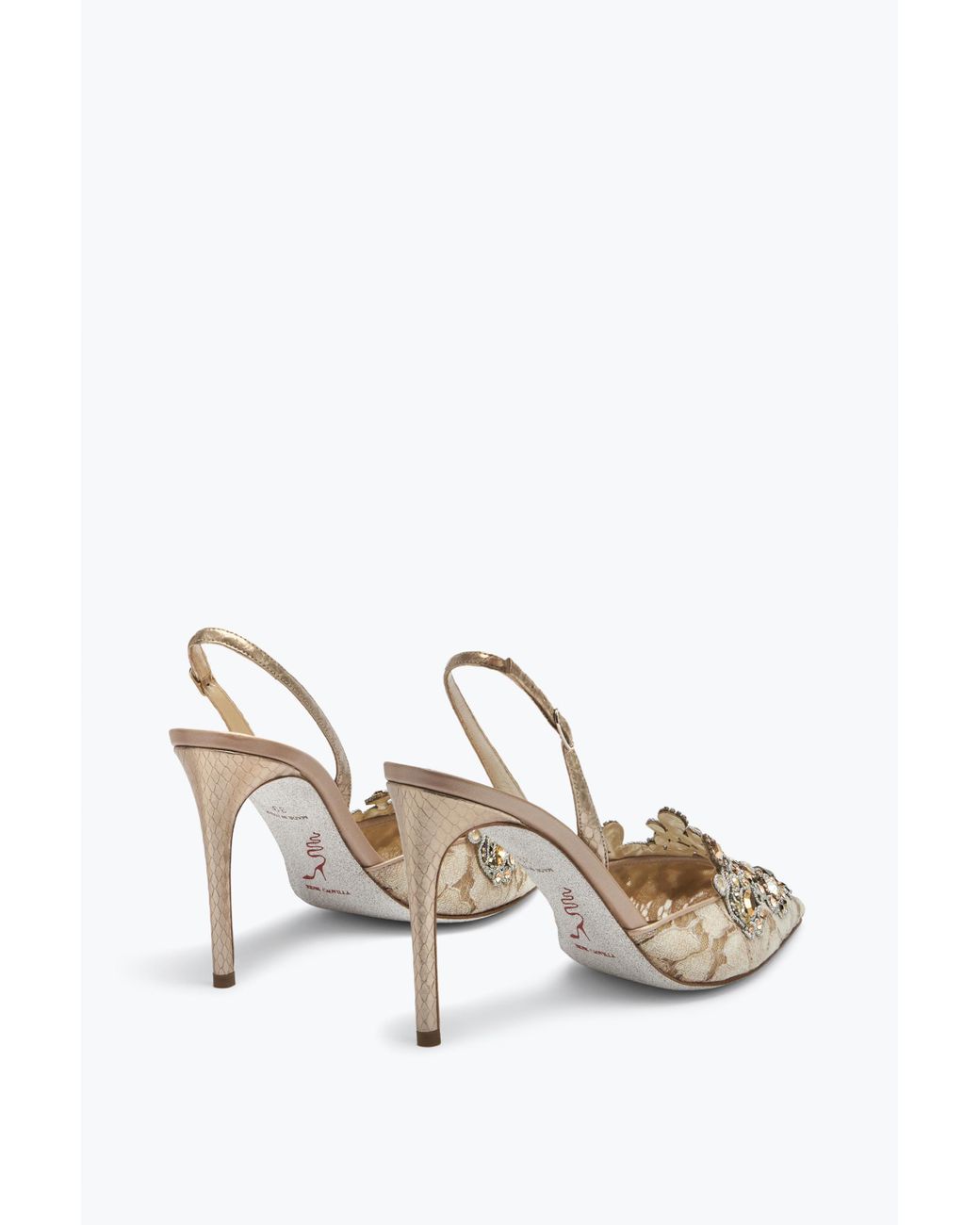 Rene Caovilla White Gilt Decorated Slingbacks Veneziana