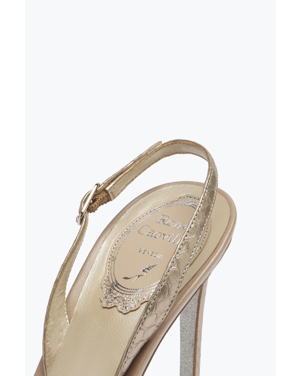 Rene Caovilla White Gilt Decorated Slingbacks Veneziana