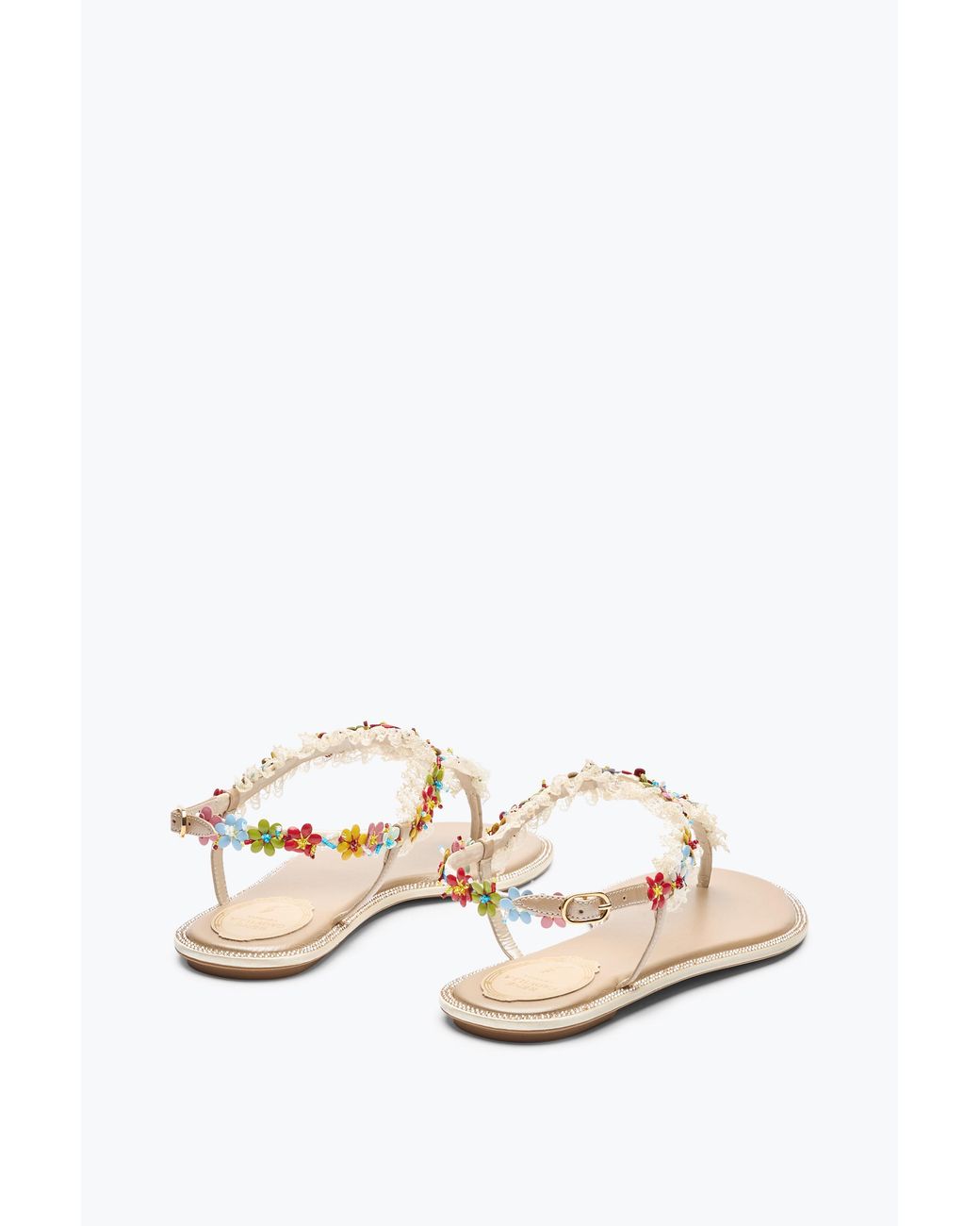Rene Caovilla White Bloom Nude Flat Sandal 10