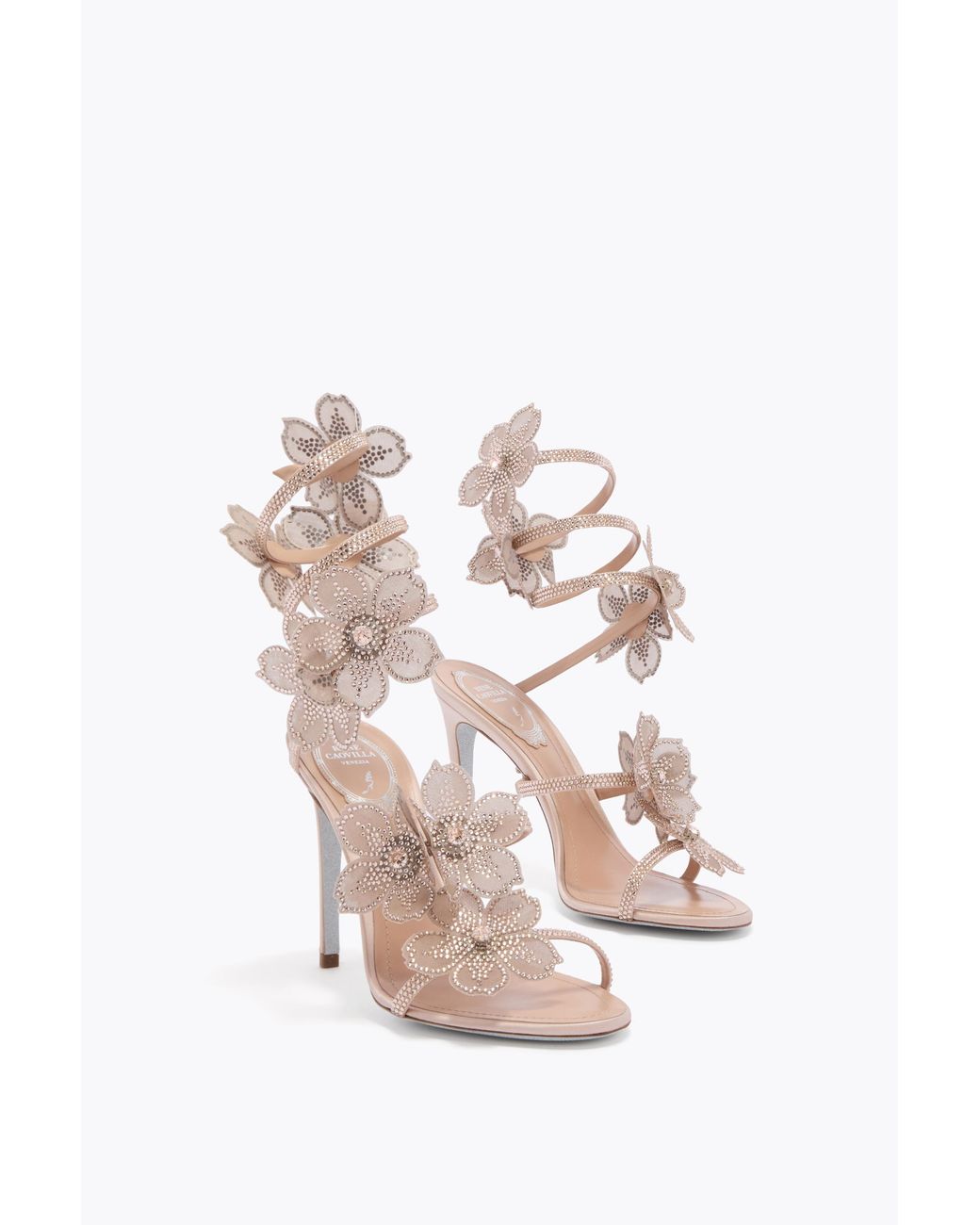 Rene Caovilla White Peach Flower Blush Sandal 105