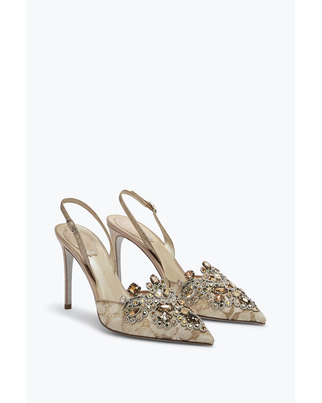 Rene Caovilla White Gilt Decorated Slingbacks Veneziana