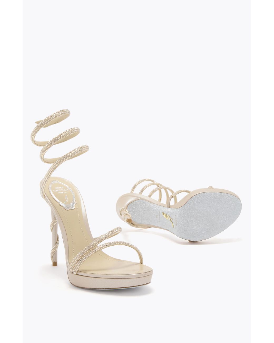 Rene Caovilla White Margot Champagne Platform Sandal 120