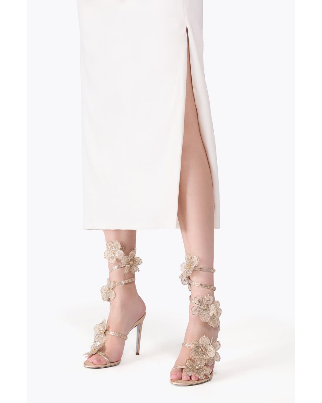 Rene Caovilla White Peach Flower Sandal 105