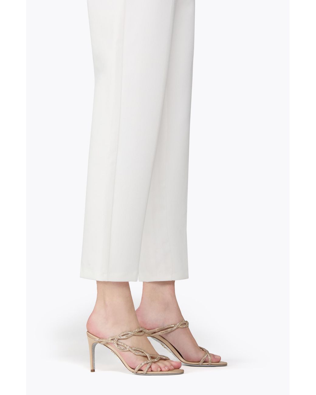 Rene Caovilla White Braid Champagne Mule 80