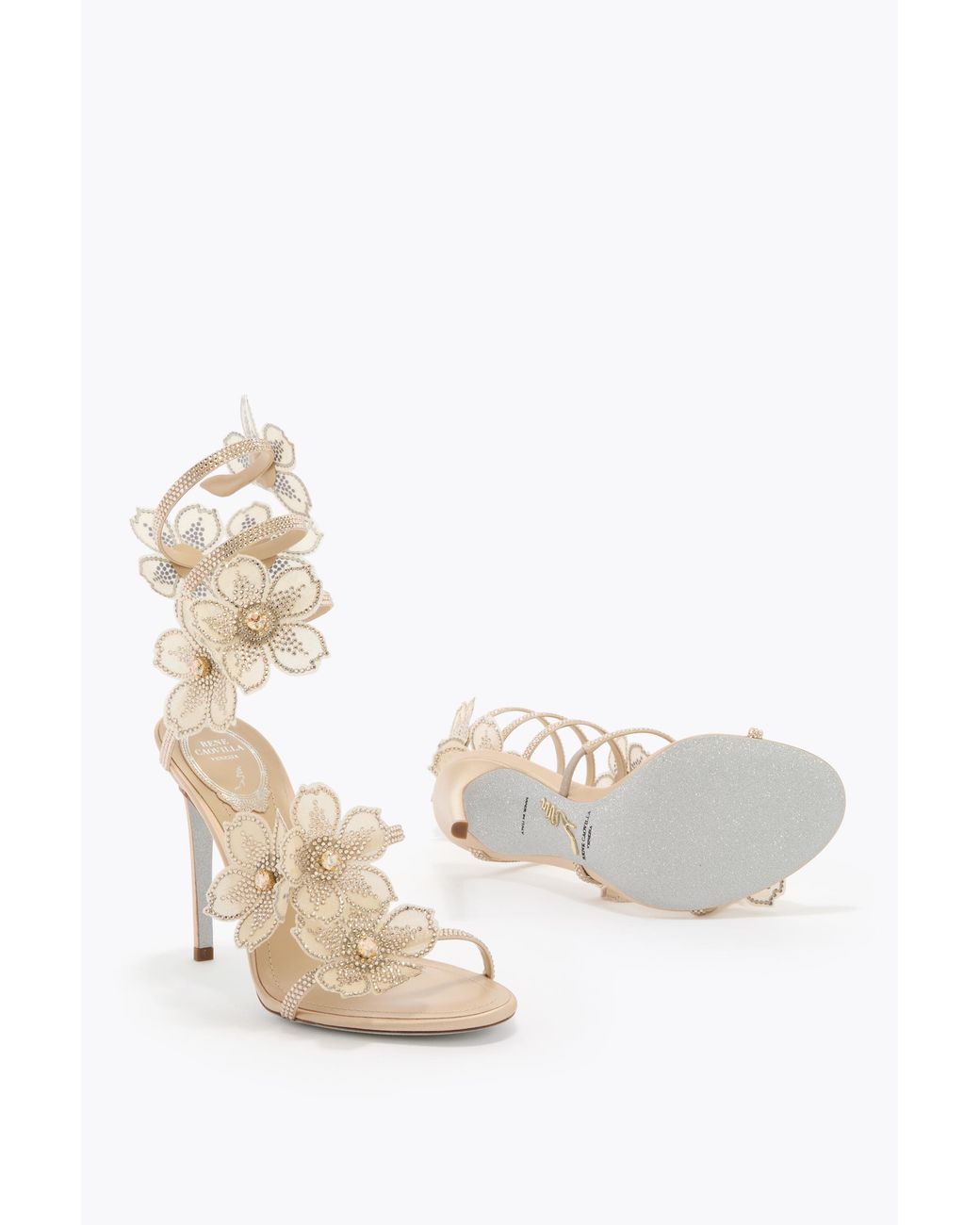 Rene Caovilla White Peach Flower Sandal 105