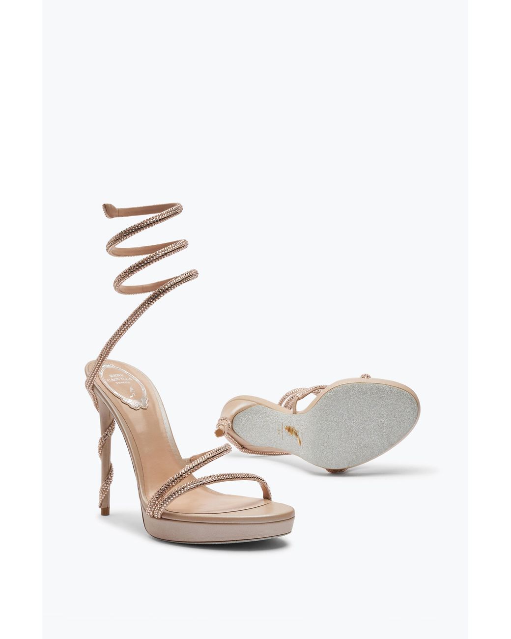 Rene Caovilla White Margot Crystal Eggshell Platform Sandal 120