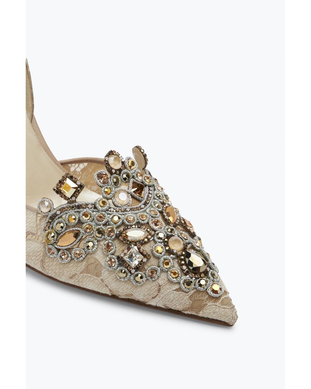 Rene Caovilla White Gilt Decorated Slingbacks Veneziana