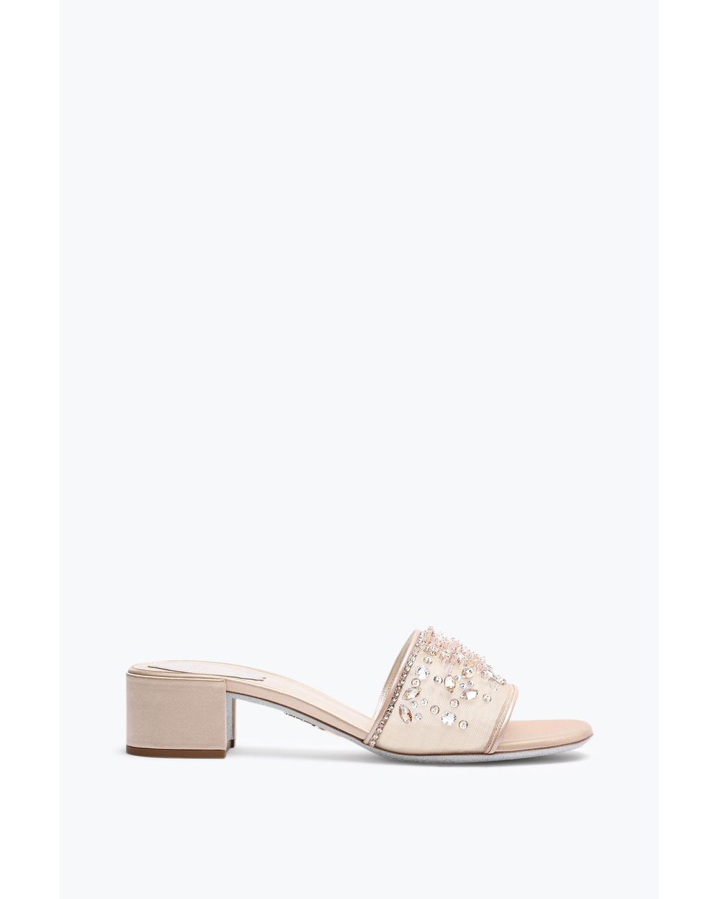Rene Caovilla White Cinderella Nude Slider Sandal 40