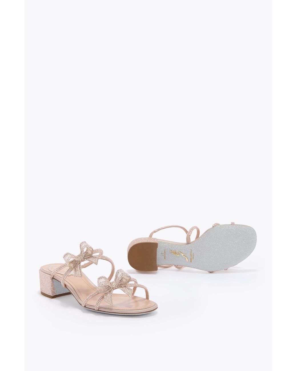 Rene Caovilla White Ribbon Nude Mule 40