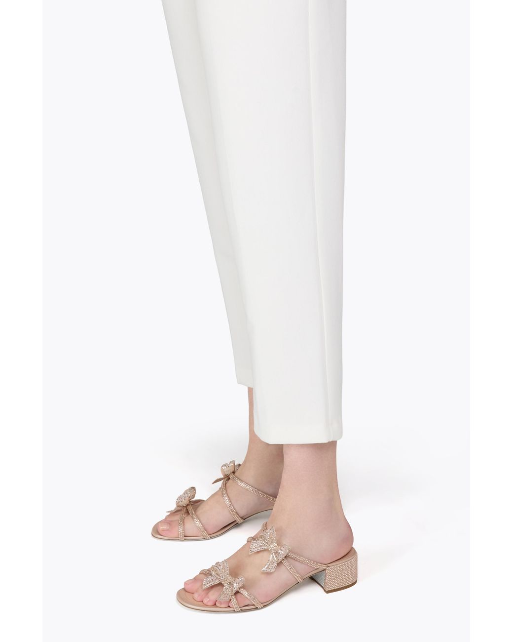 Rene Caovilla White Ribbon Nude Mule 40