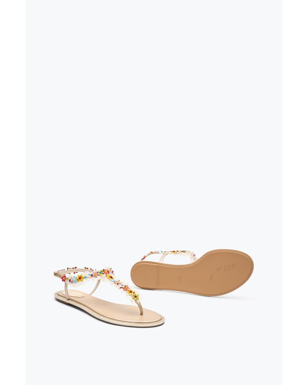 Rene Caovilla White Bloom Nude Flat Sandal 10