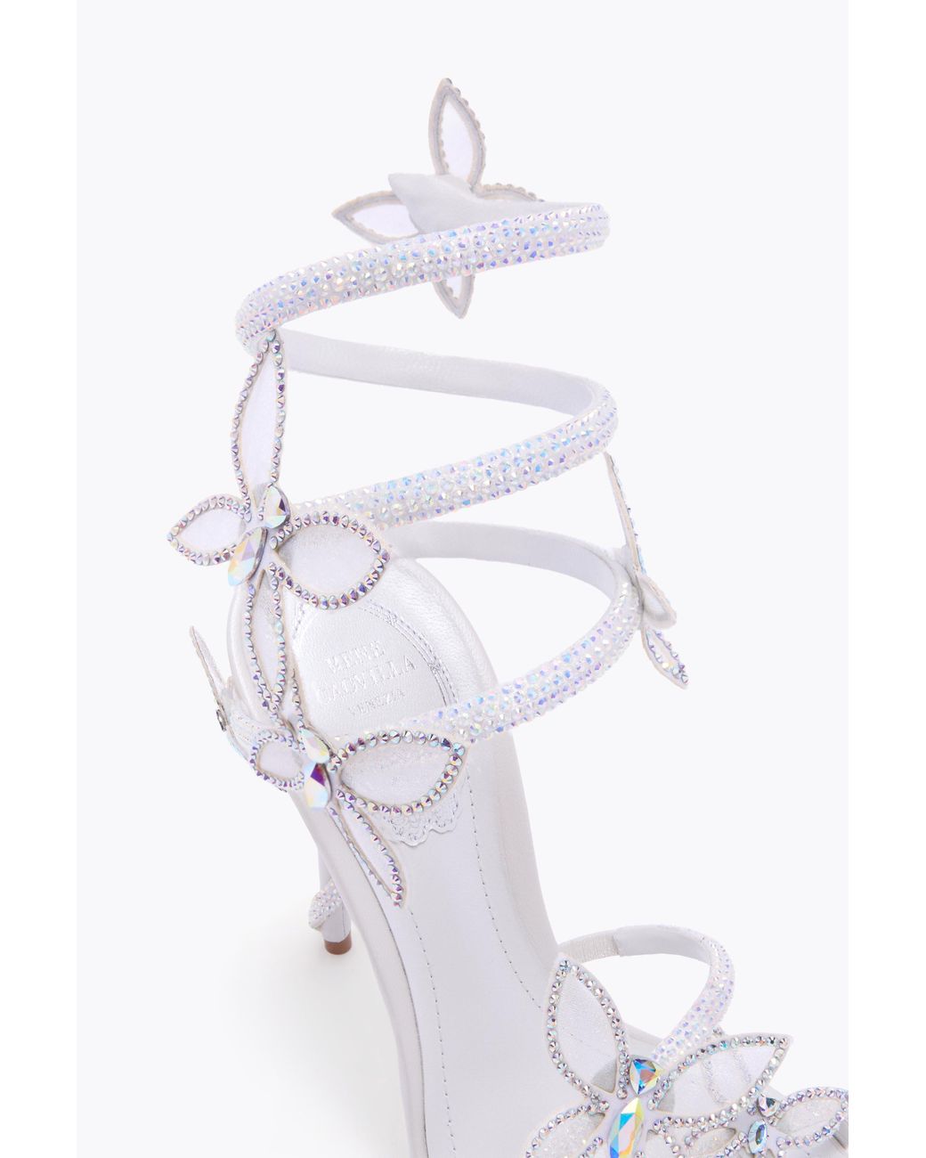 Rene Caovilla White Butterflower Ivory Satin-Lamb/Crystal-Transmissi Sandal