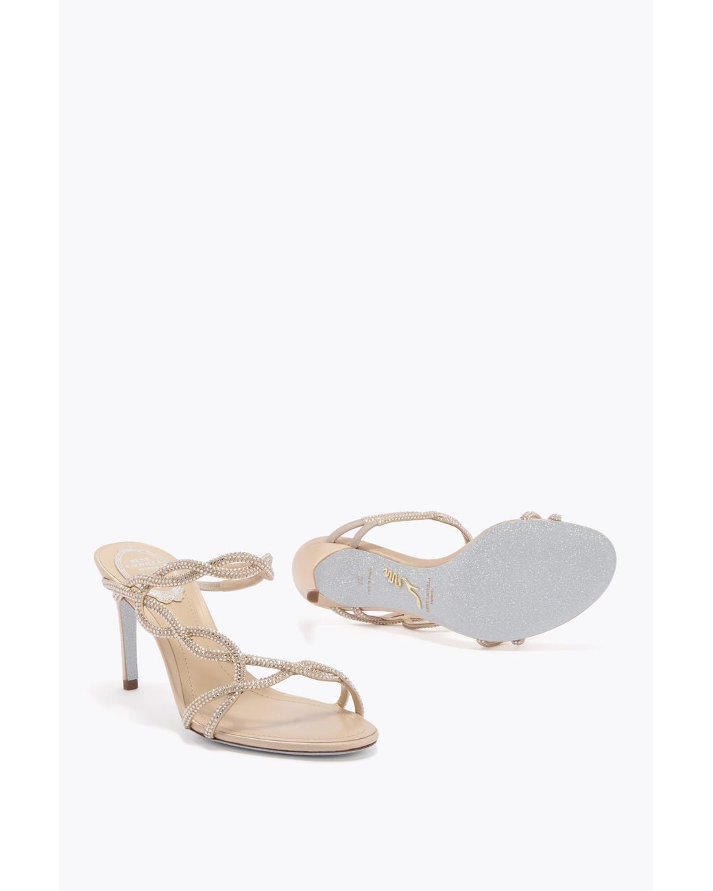 Rene Caovilla White Braid Champagne Mule 80