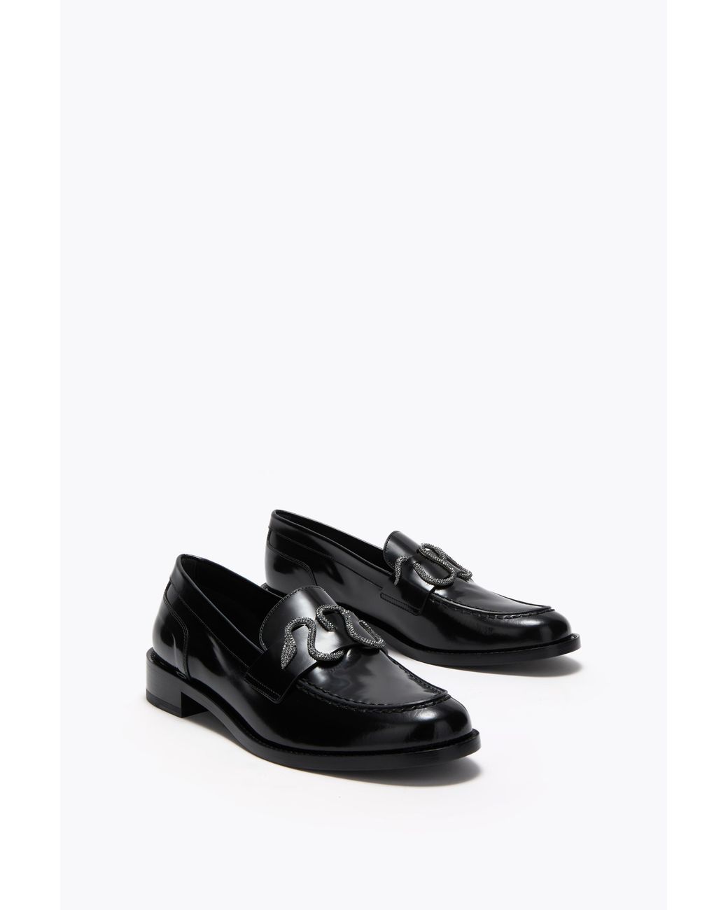 Rene Caovilla Black Morgana Calf/Jet Hematite Strass Slip