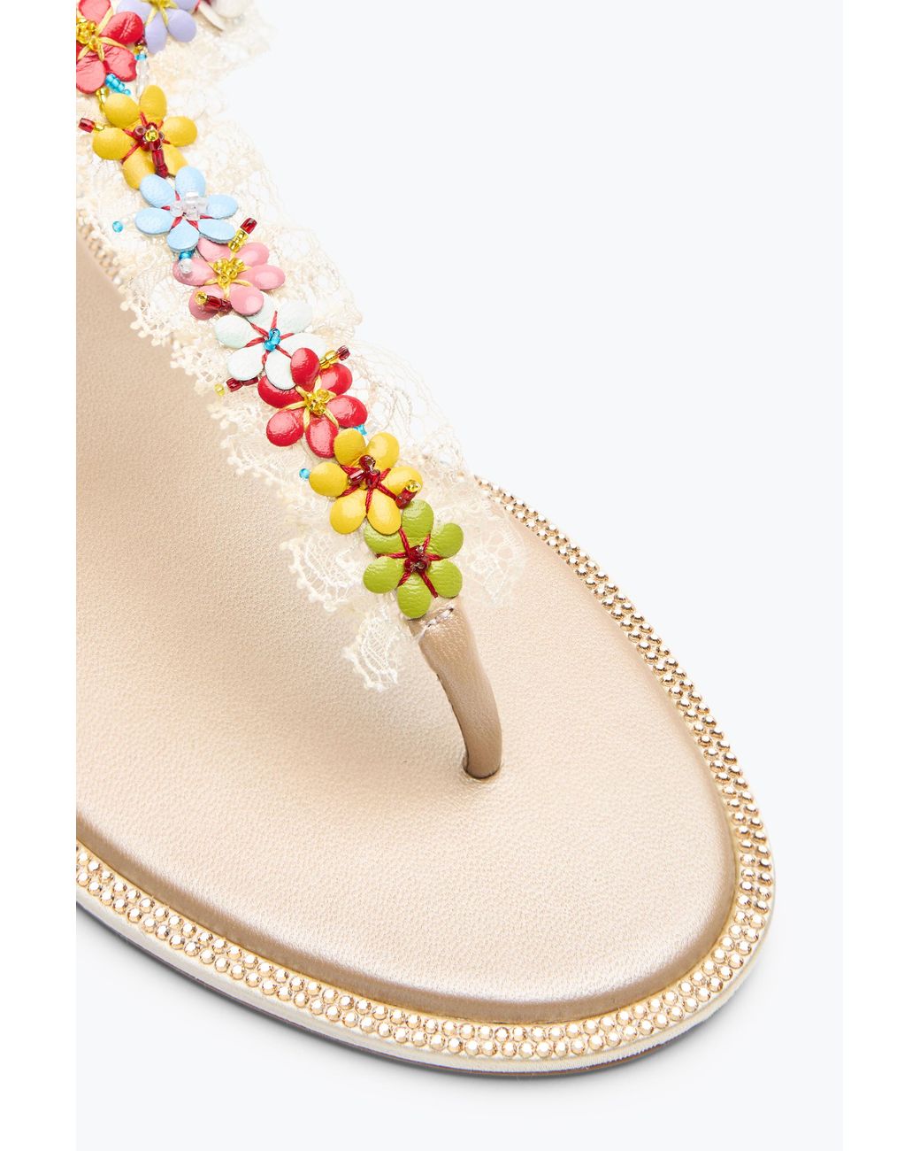 Rene Caovilla White Bloom Nude Flat Sandal 10