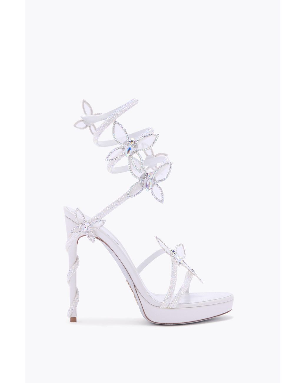 Rene Caovilla White Butterflower Ivory Satin-Lamb/Crystal-Transmissi Sandal