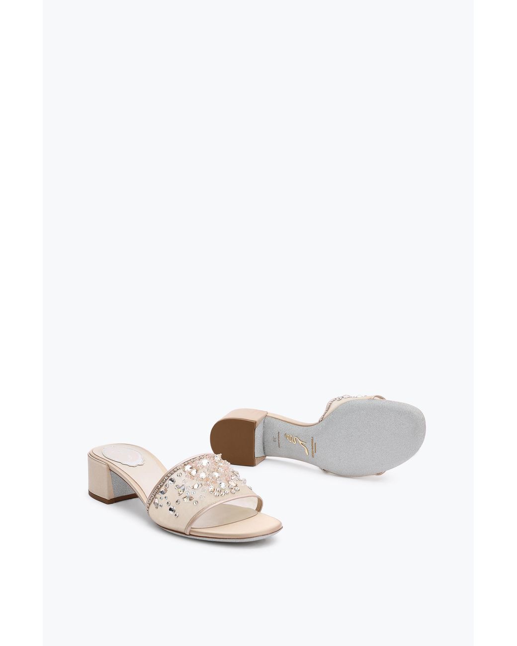Rene Caovilla White Cinderella Nude Slider Sandal 40