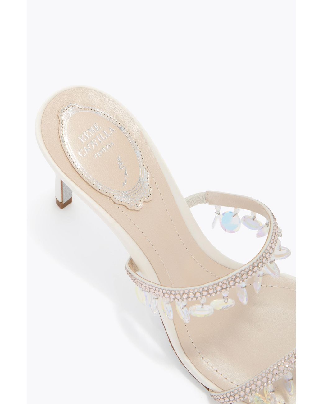 Rene Caovilla White Mule Chandelier Nude Con Maxi Cristalli Pendenti 80