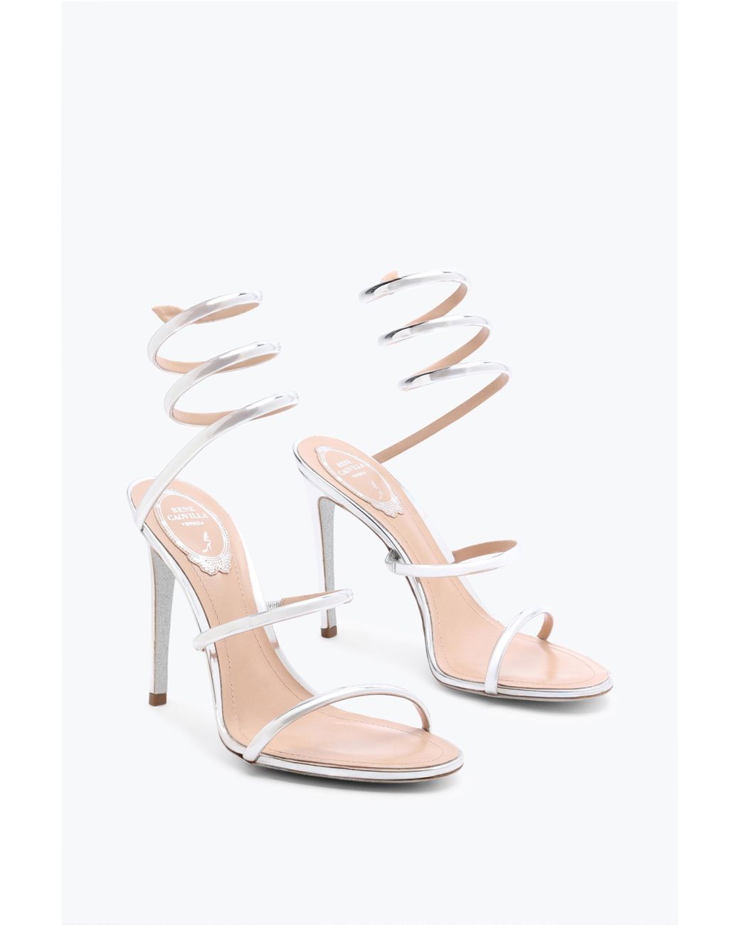 Rene Caovilla White Cleo Metallic Sandal 105