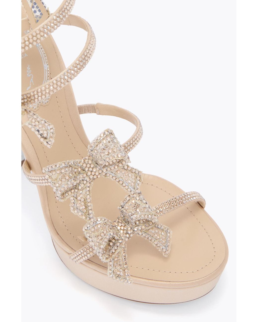 Rene Caovilla White Cleo Ribbon Honey Platform Sandal 130