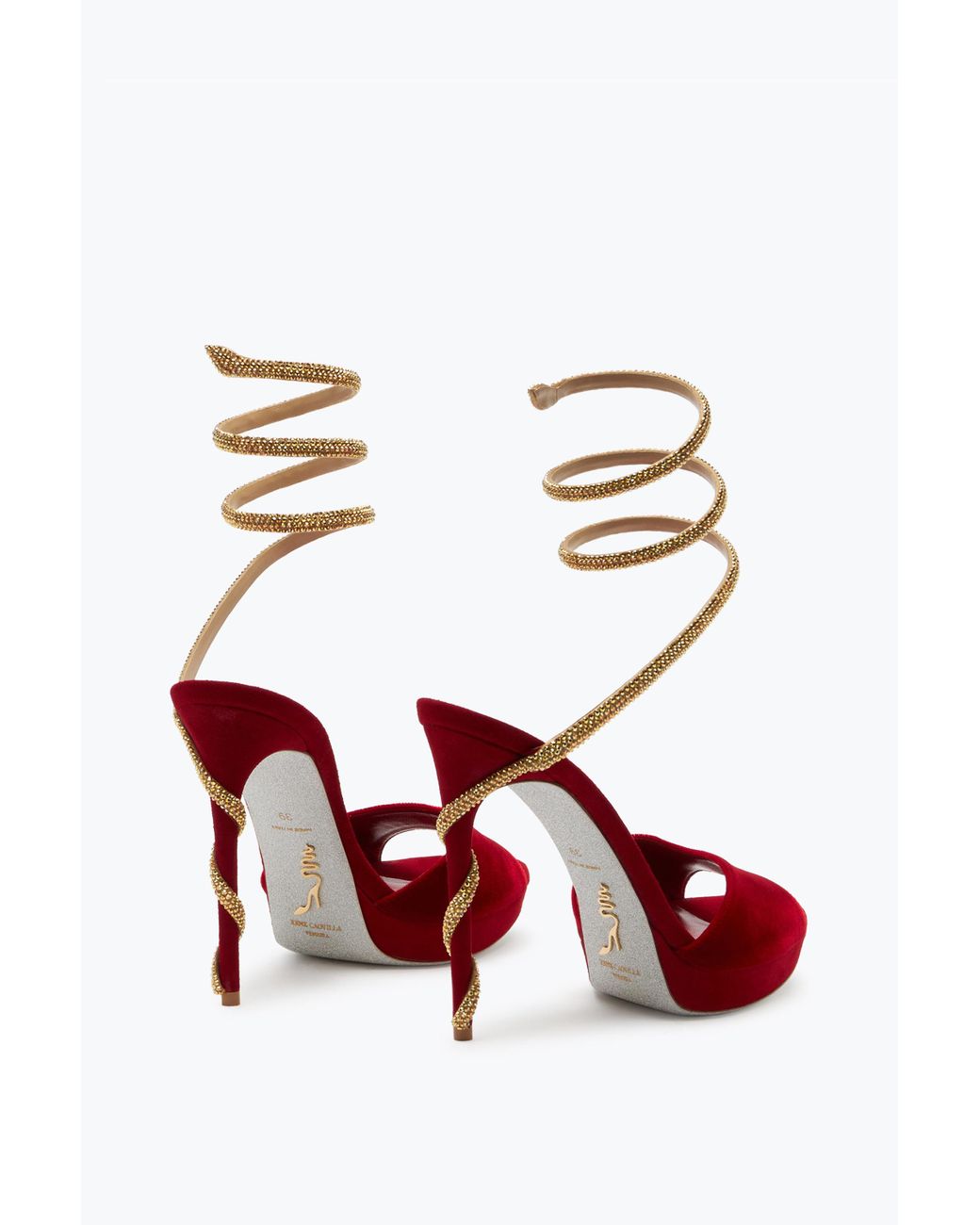 Rene Caovilla Red Margot Velvet Sandal 120