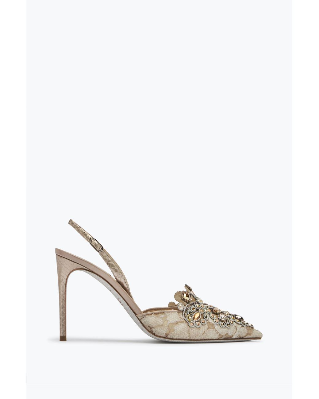 Rene Caovilla White Gilt Decorated Slingbacks Veneziana