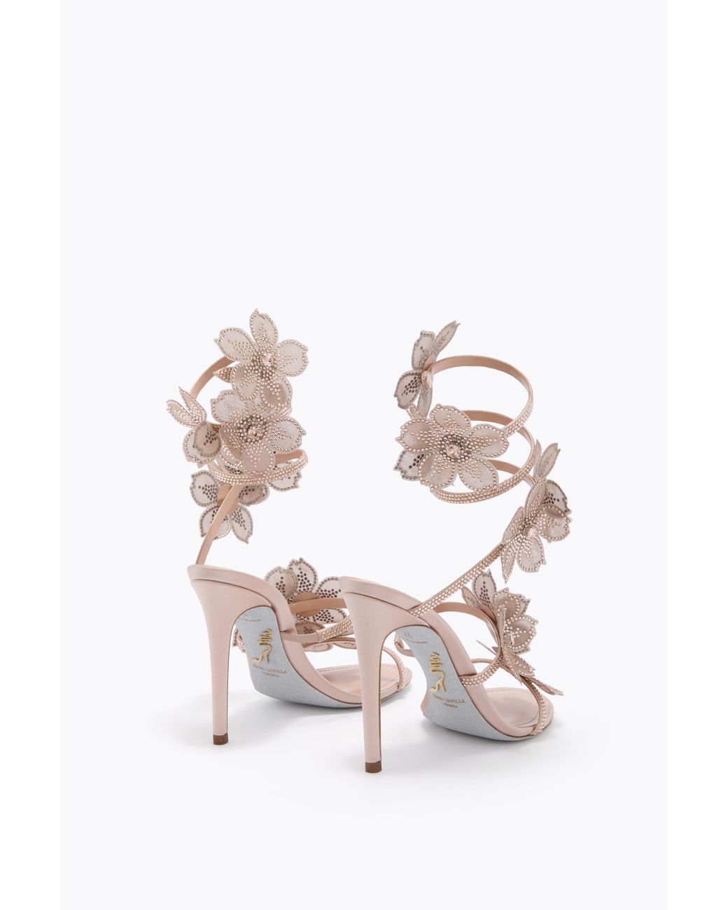 Rene Caovilla White Peach Flower Blush Sandal 105