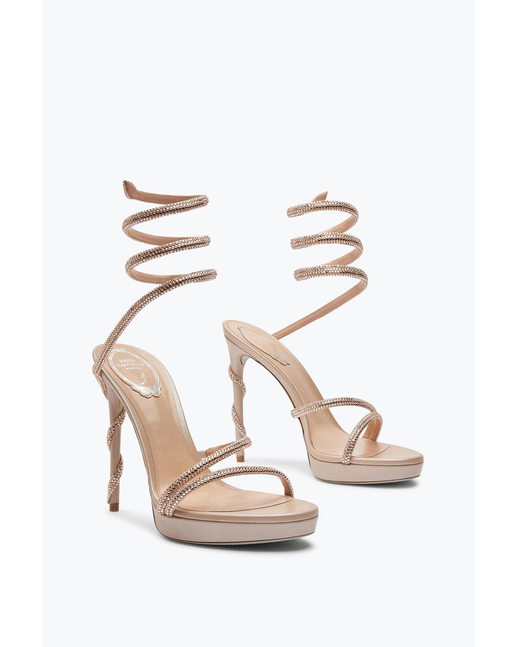 Rene Caovilla White Margot Crystal Eggshell Platform Sandal 120
