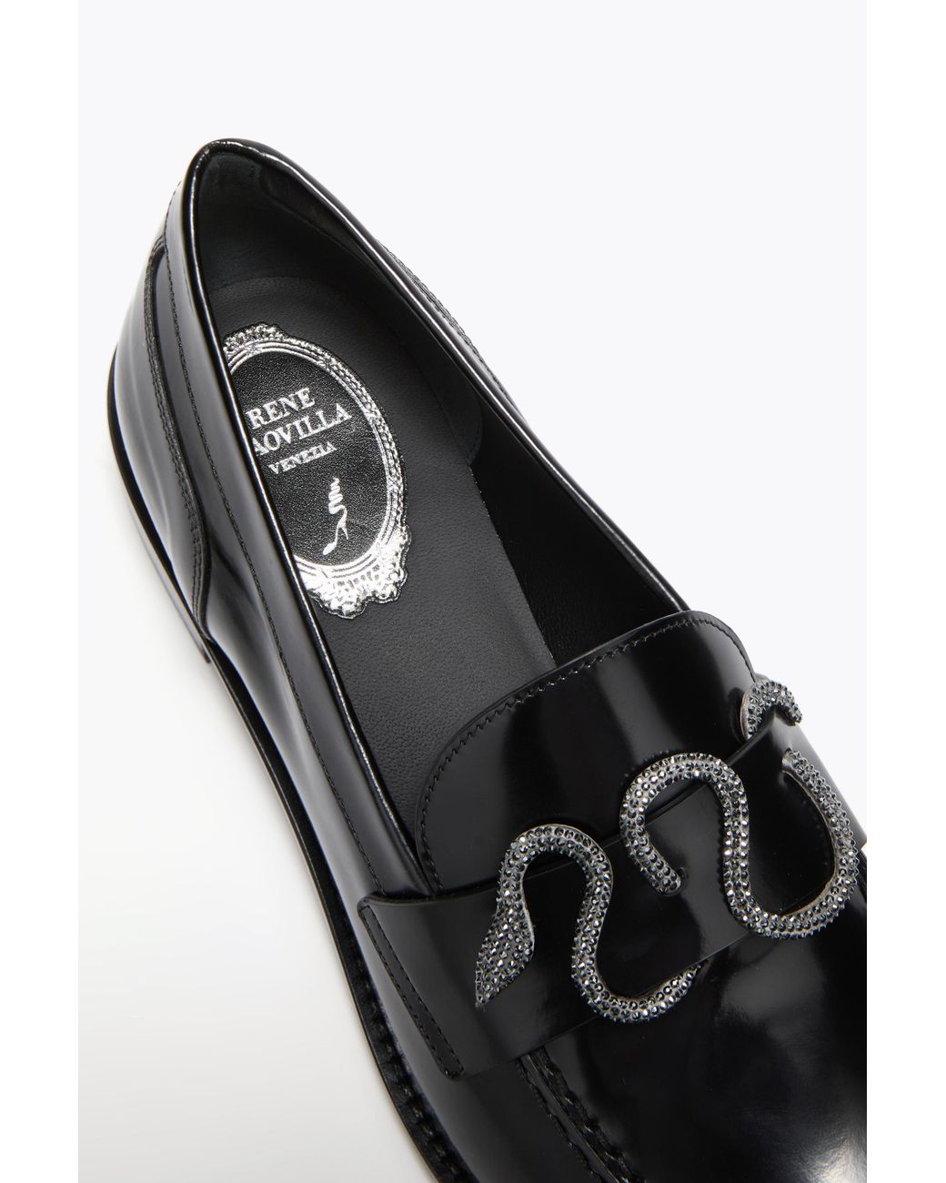 Rene Caovilla Black Morgana Calf/Jet Hematite Strass Slip
