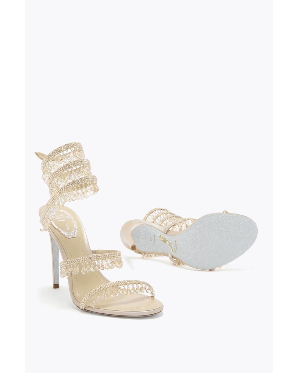Rene Caovilla White Chandelier Satin/G.Shadow Strass Sandal