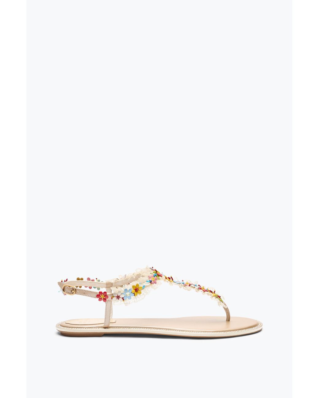 Rene Caovilla White Bloom Nude Flat Sandal 10