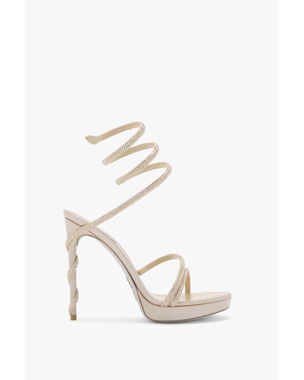Rene Caovilla White Margot Champagne Platform Sandal 120