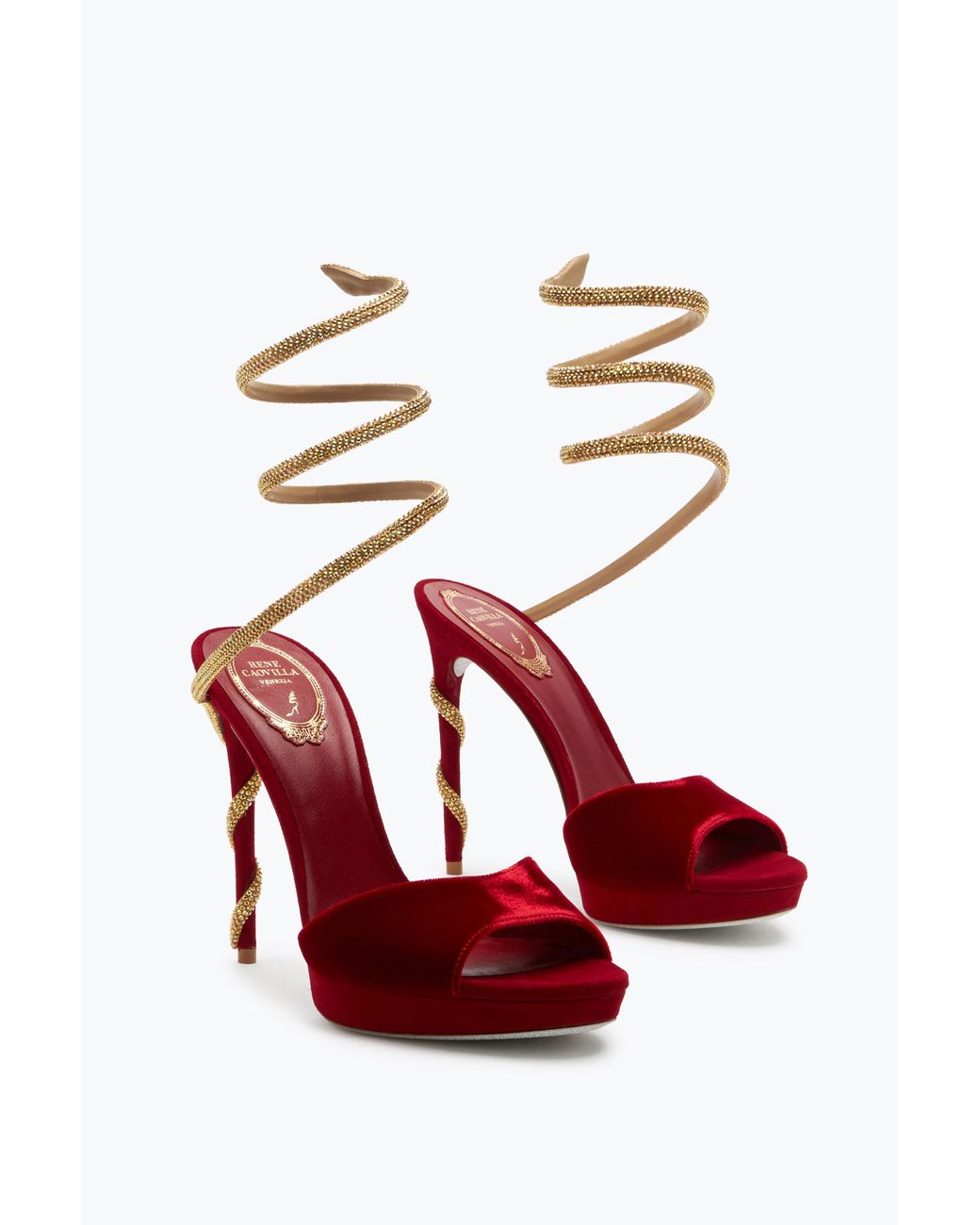 Rene Caovilla Red Margot Velvet Sandal 120