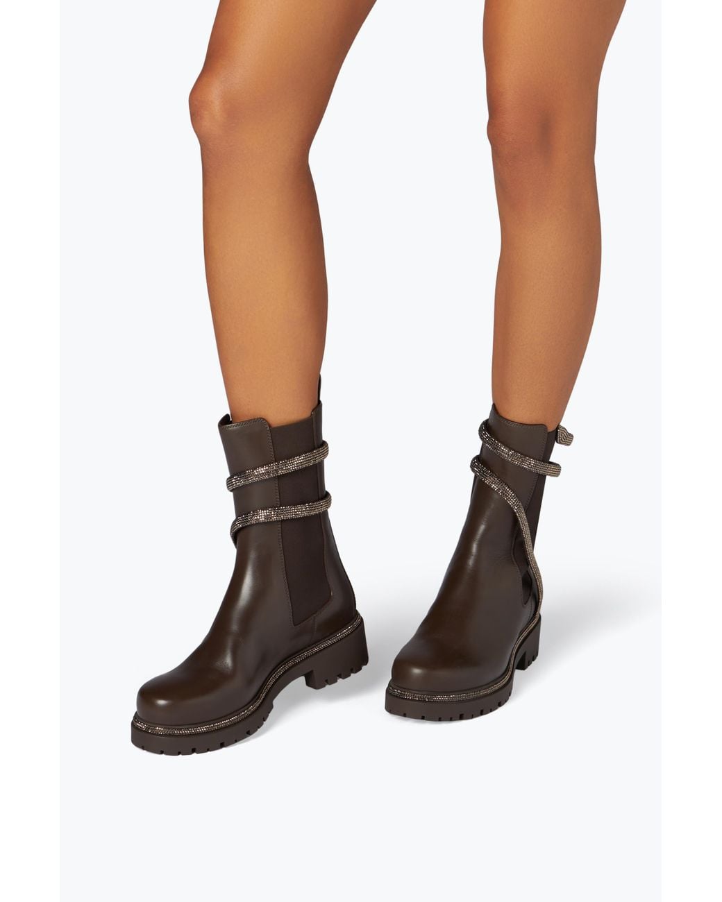 Rene Caovilla Brown Cleo Crystal Chestnut Bootie 25