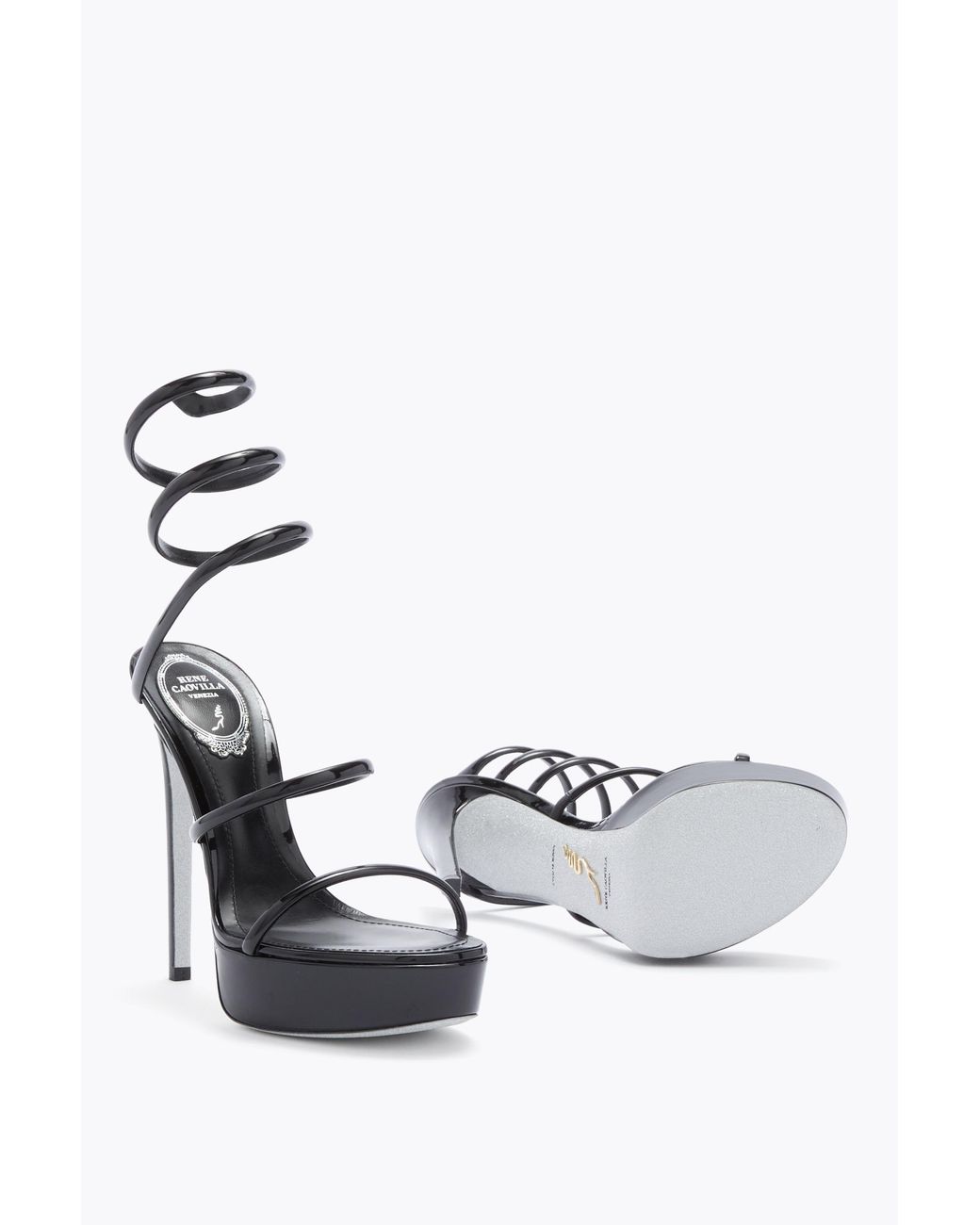 Rene Caovilla White Cleo Patent Leather Platform Sandal 130