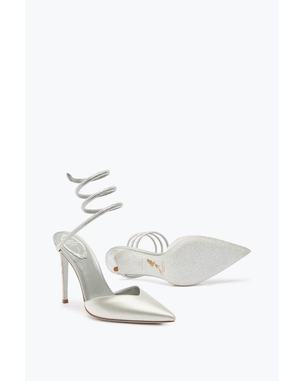 Rene Caovilla White Cleo Crystal Open-Back Pump 105