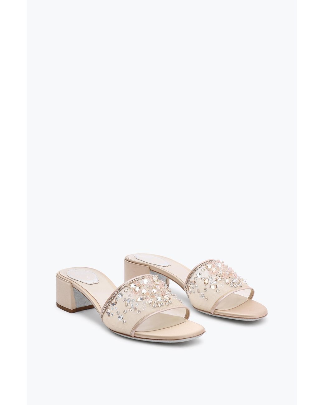 Rene Caovilla White Cinderella Nude Slider Sandal 40
