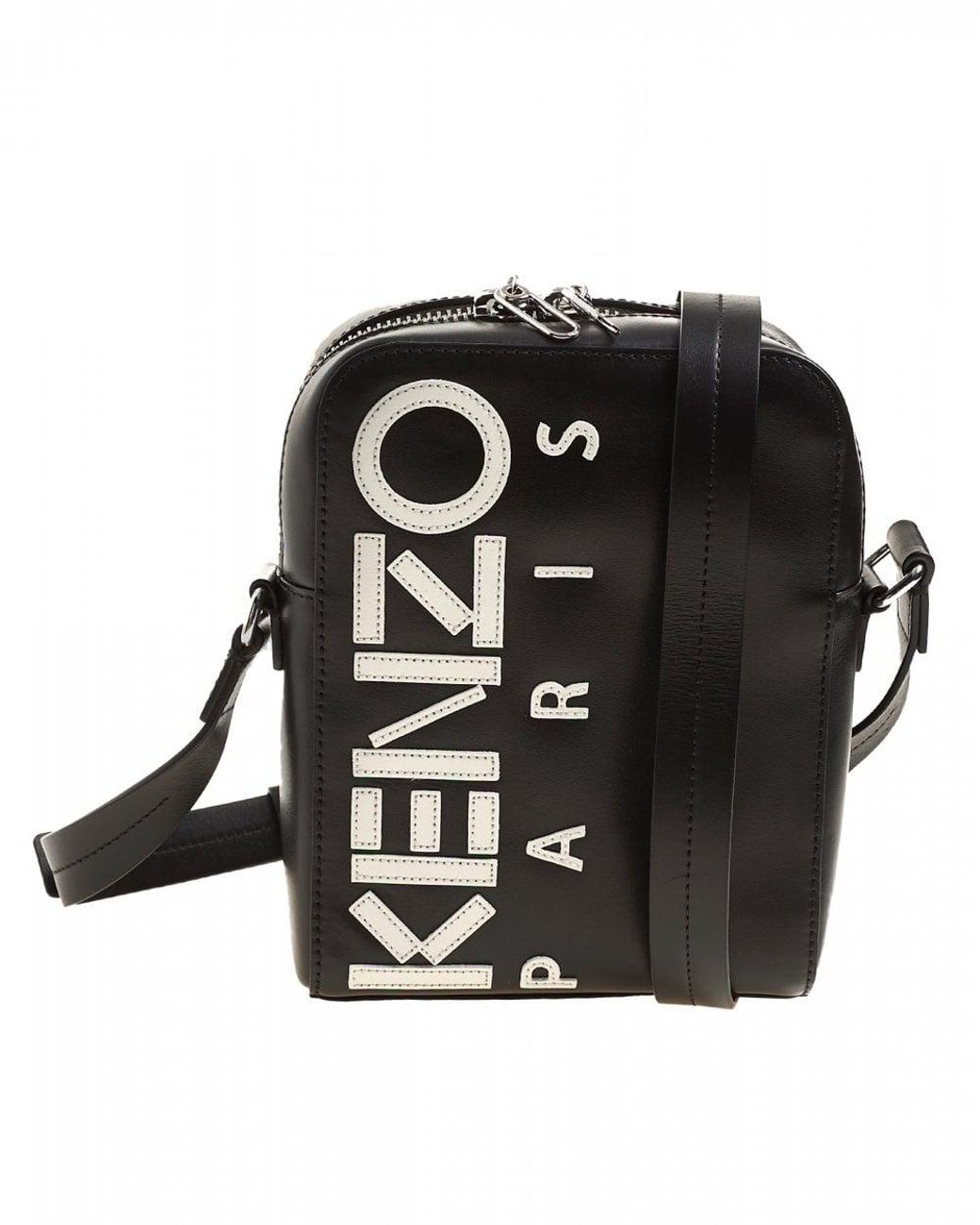 KENZO Leather Logo Paris Black Shoulder Bag for Men - Save 11% - Lyst