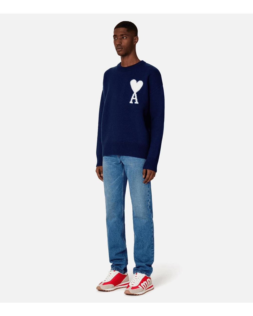 Ami Paris Large Heart Sweater Nautic Blue for Men | Lyst UK