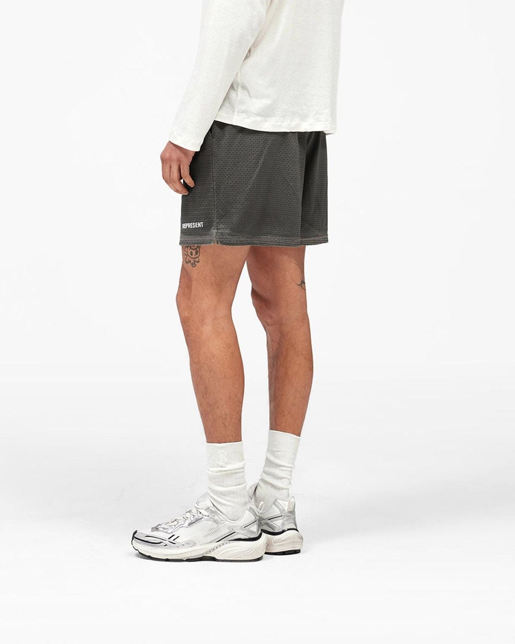 Represent Gray Washed Mesh Shorts for men