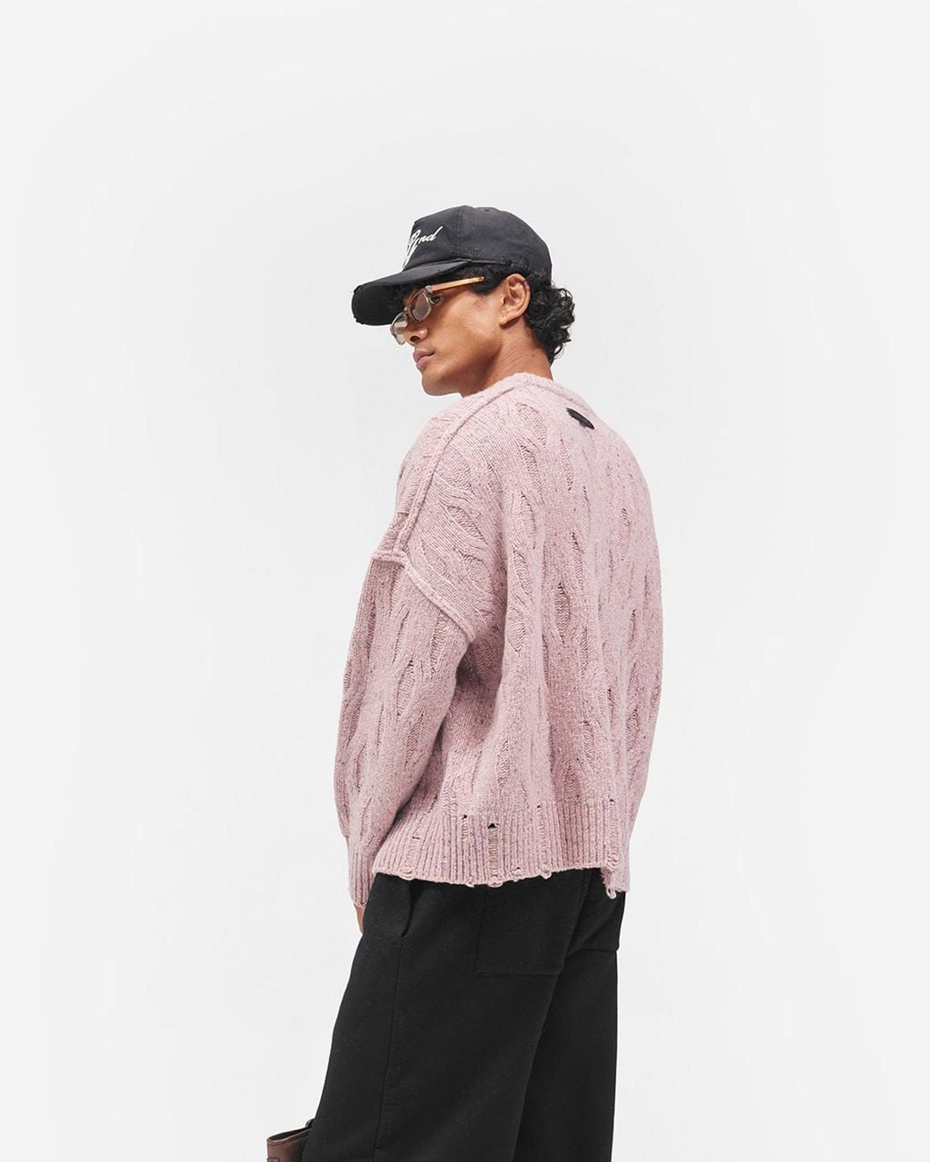 Represent Pink Distress Knit Sweater for men