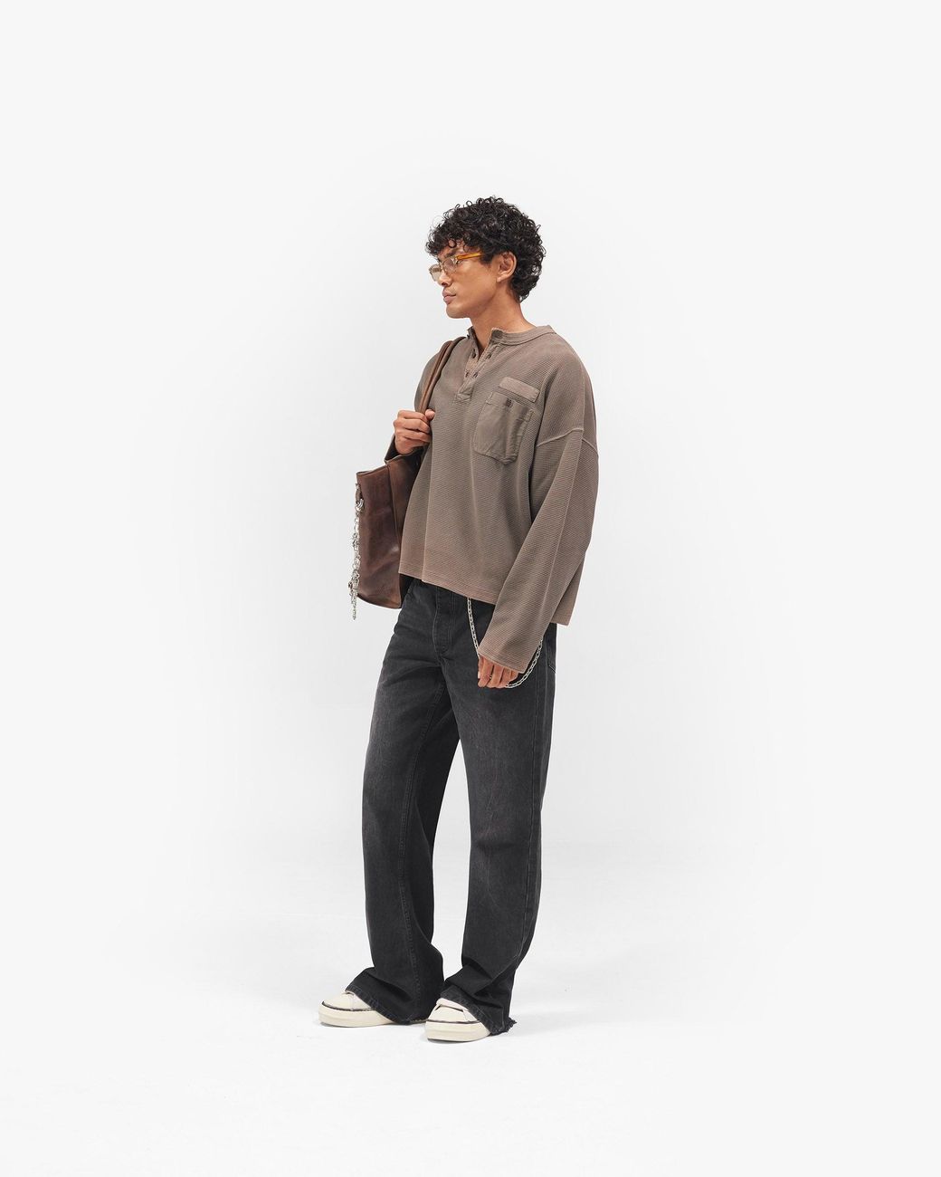 Represent Brown Heavyweight Henley Sweater for men
