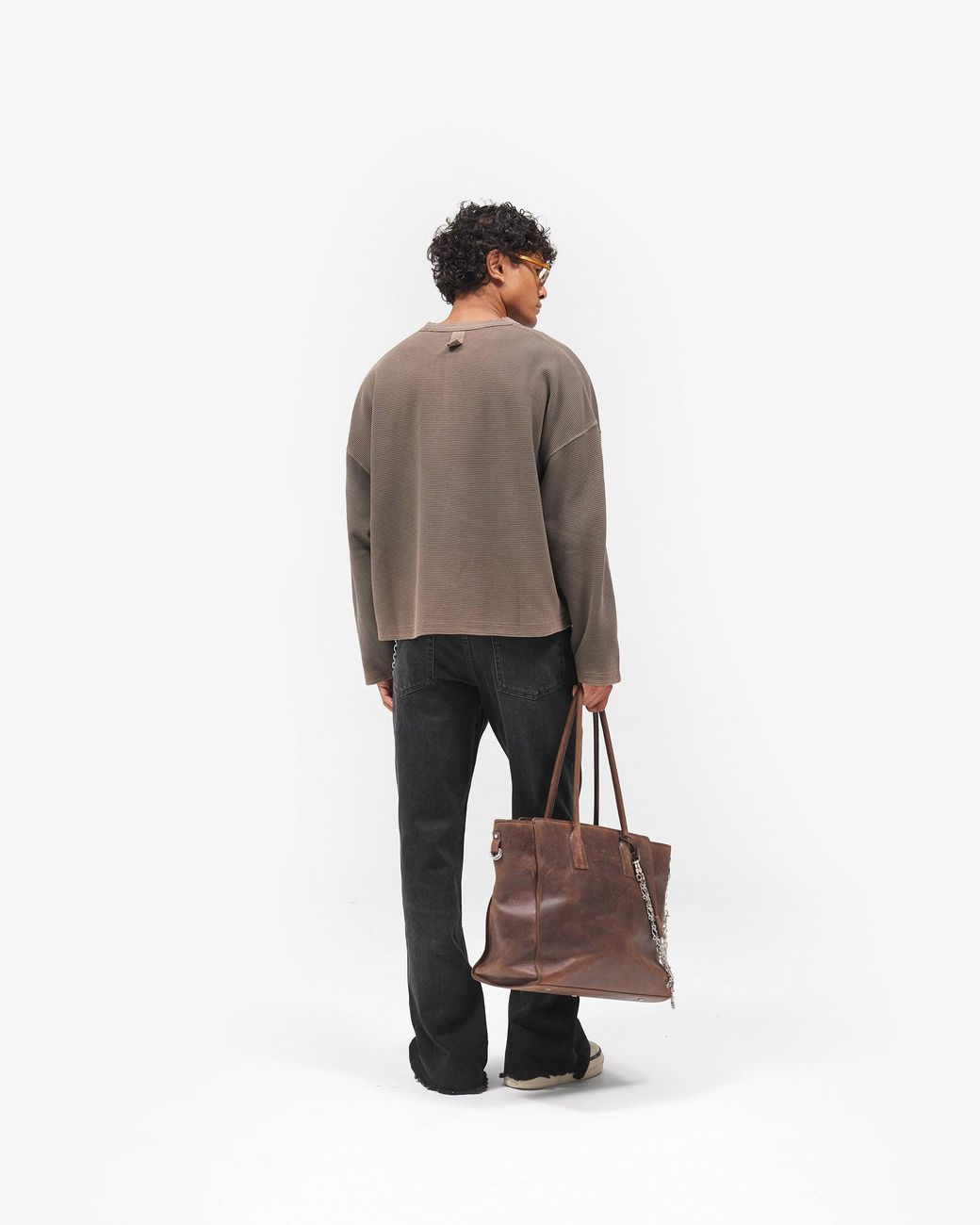 Represent Brown Heavyweight Henley Sweater for men